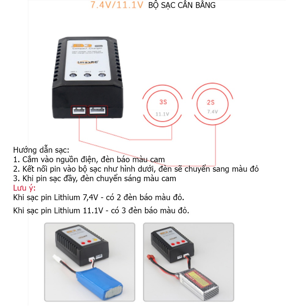 Bộ sạc B3 Pro imax RC 10W máy bay mô hình không người lái flycam 2S-3S pin lithium 7.4V11.1V sạc cân bằng