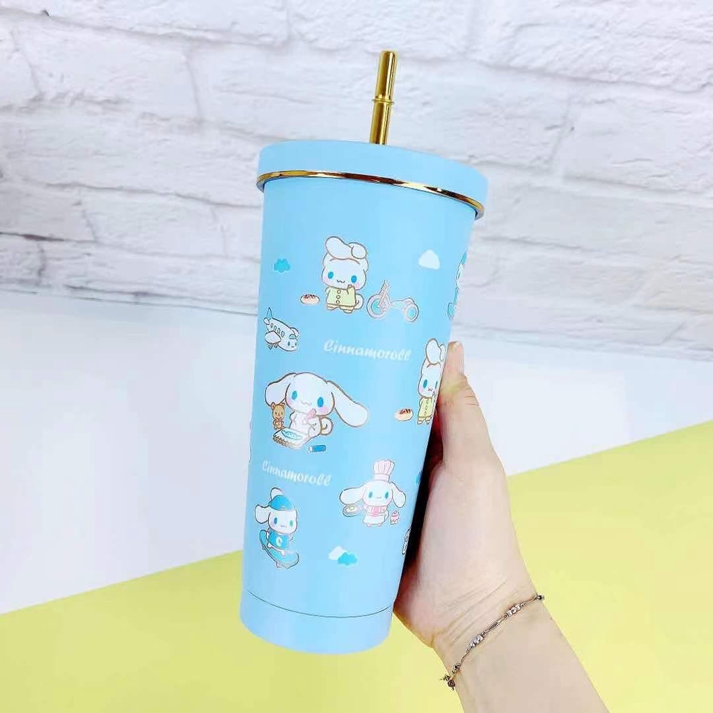 Bình Nước Giữ Nhiệt Bằng Thép Không Gỉ 304 Họa Tiết Hoạt Hình Dễ Thương