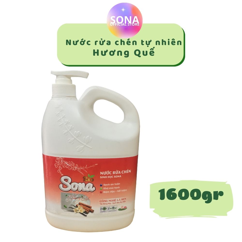 Nước rửa bát hương Quế/Dừa SONA1,6kg đánh bay mọi vết bẩn nhà bếp, sạch nhanh, ko nhớt, an toàn cho da tay