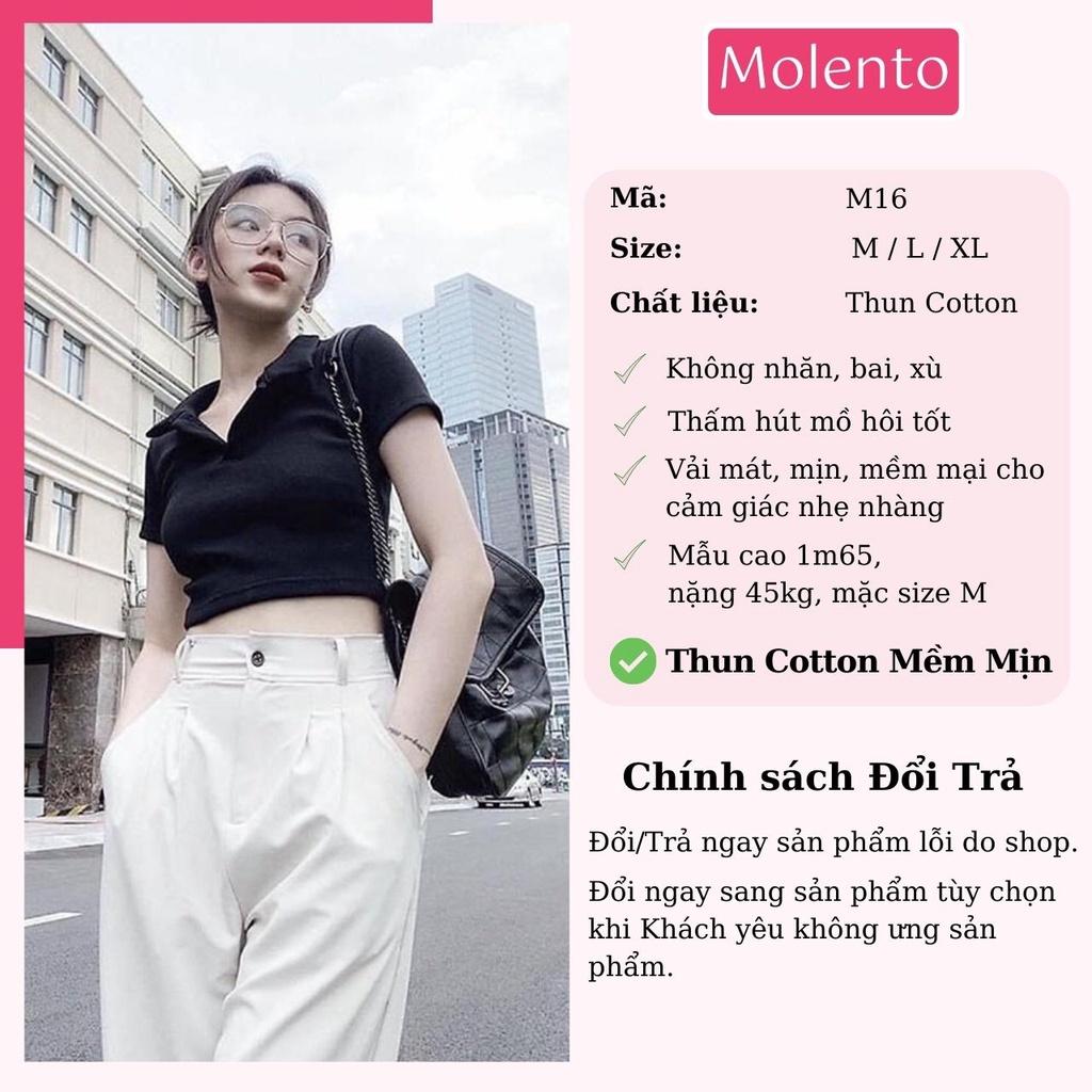 Áo Croptop Nữ Tay Ngắn Phông Cổ Bẻ Sơ Mi Polo Thun Cotton Crt Kiểu Ôm Body Ulzzang Phong Cách Hàn Quốc Molento M16