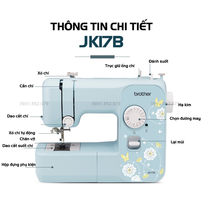 Máy May Gia Đình Brother JK17B Xỏ Chỉ Tự Động