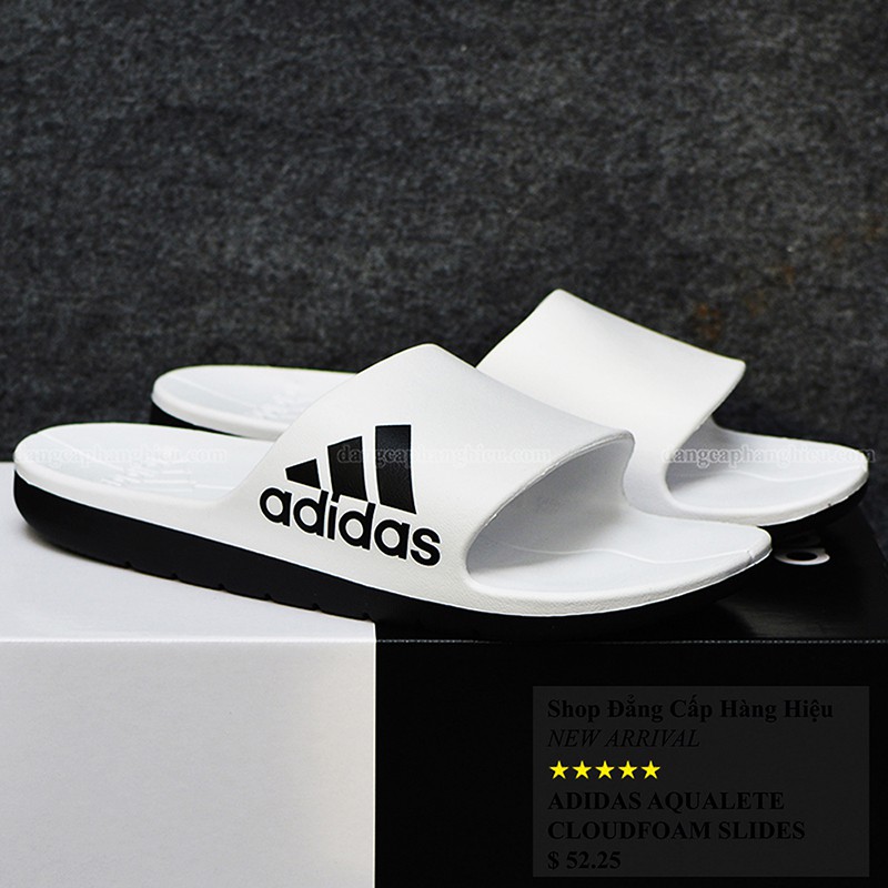 Dép Adidas Aqualete Cloudfoam màu trắng đế đen logo đen