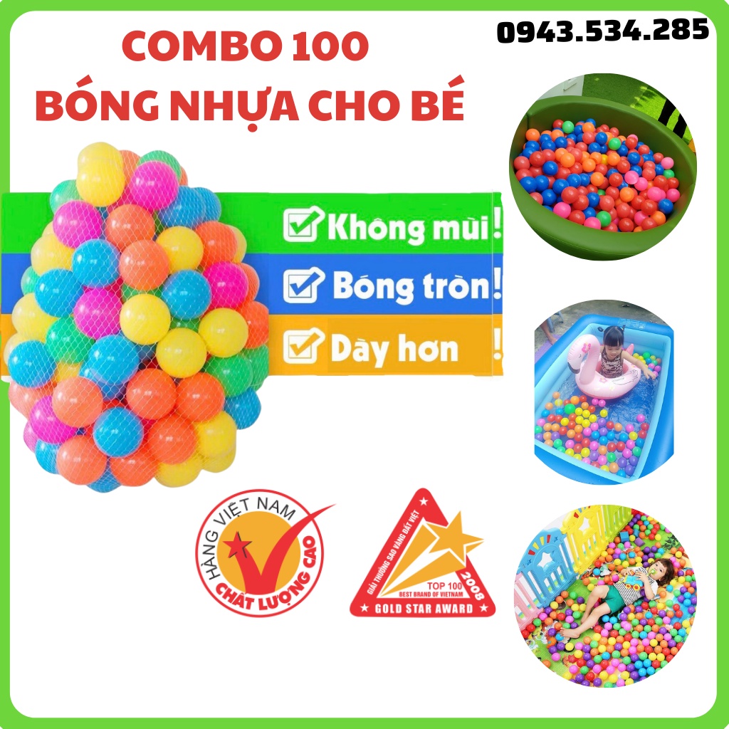 Combo 100 Bóng Nhựa Nhà Banh Đồ chơi trẻ em cho bé chơi nhà bóng lều bóng bể phao bơi Chính Hãng