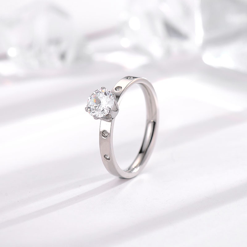Nhẫn thép titan đính đá zircon đơn giản phong cách Âu Mỹ thời trang cho nữ