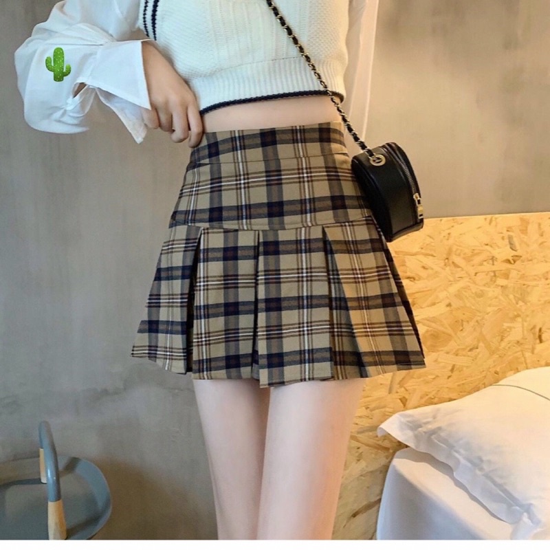 Chân váy caro xếp li, Chân váy nữ kẻ caro Tennis Skirts xếp ly có lót quần alohashop91