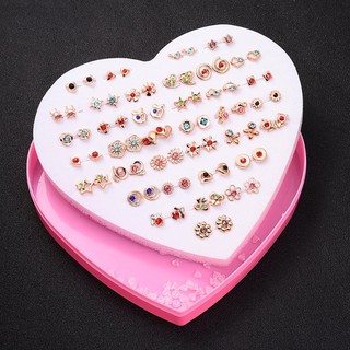 Set 36 đôi bông tai nhiều kiểu dáng độc đáo có hộp đựng hình trái tim