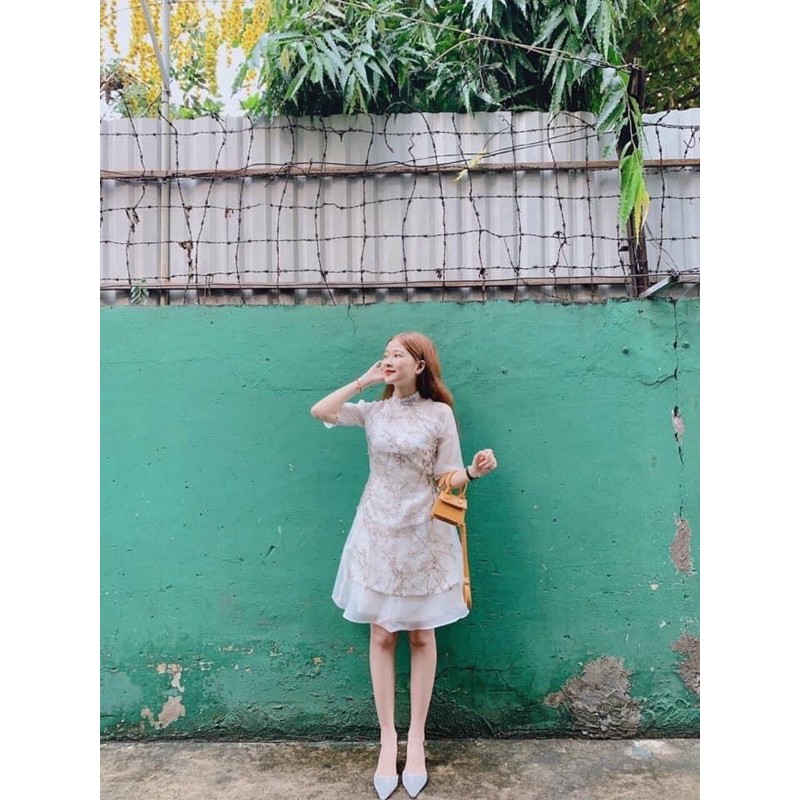 SET ÁO DÀI CÁCH TÂN HOA ĐÀO 🌸 KÈM CHÂN VÁY SHEER BỒNG BỀNH