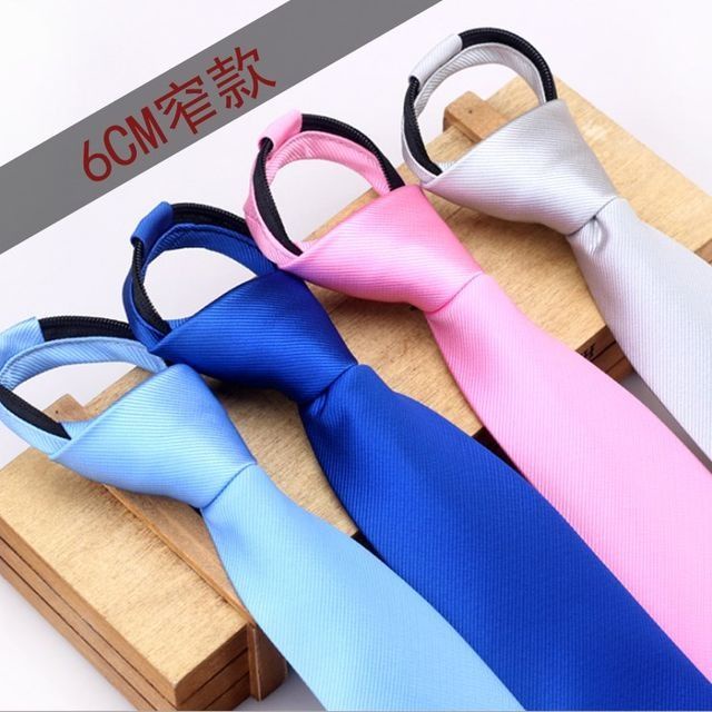 Cà Vạt 6CM Màu Hồng / Đen / Xanh Dương / Xám Nhạt Phối Khóa Kéo Dễ Phối Đồ Phong Cách Hàn Quốc Cho Nam Và Nữ