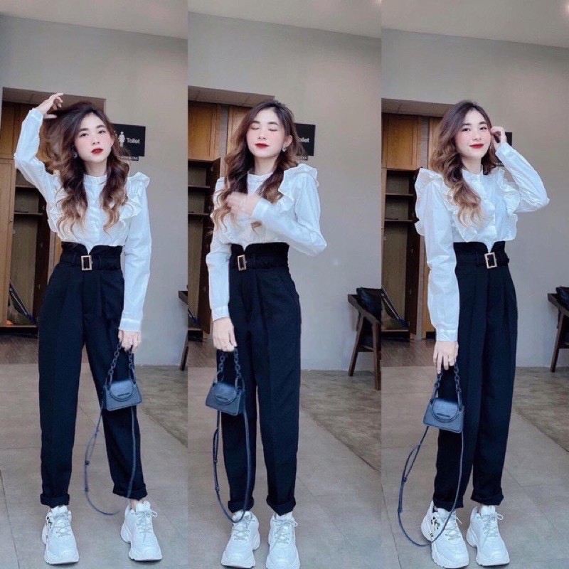 Quần Tây Baggy Đai vải cạp siêu cao |Loại Đẹp Bán SHOP|  baggy công sở lưng cao đai vải hottrend
