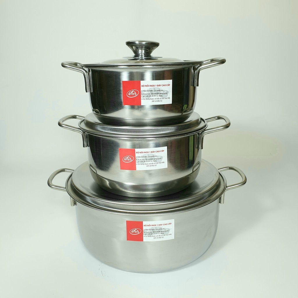 {DEAL HỦY DIỆT} Bộ 3 nồi Inox Sky Star Cao cấp dùng được cho mọi loại bếp