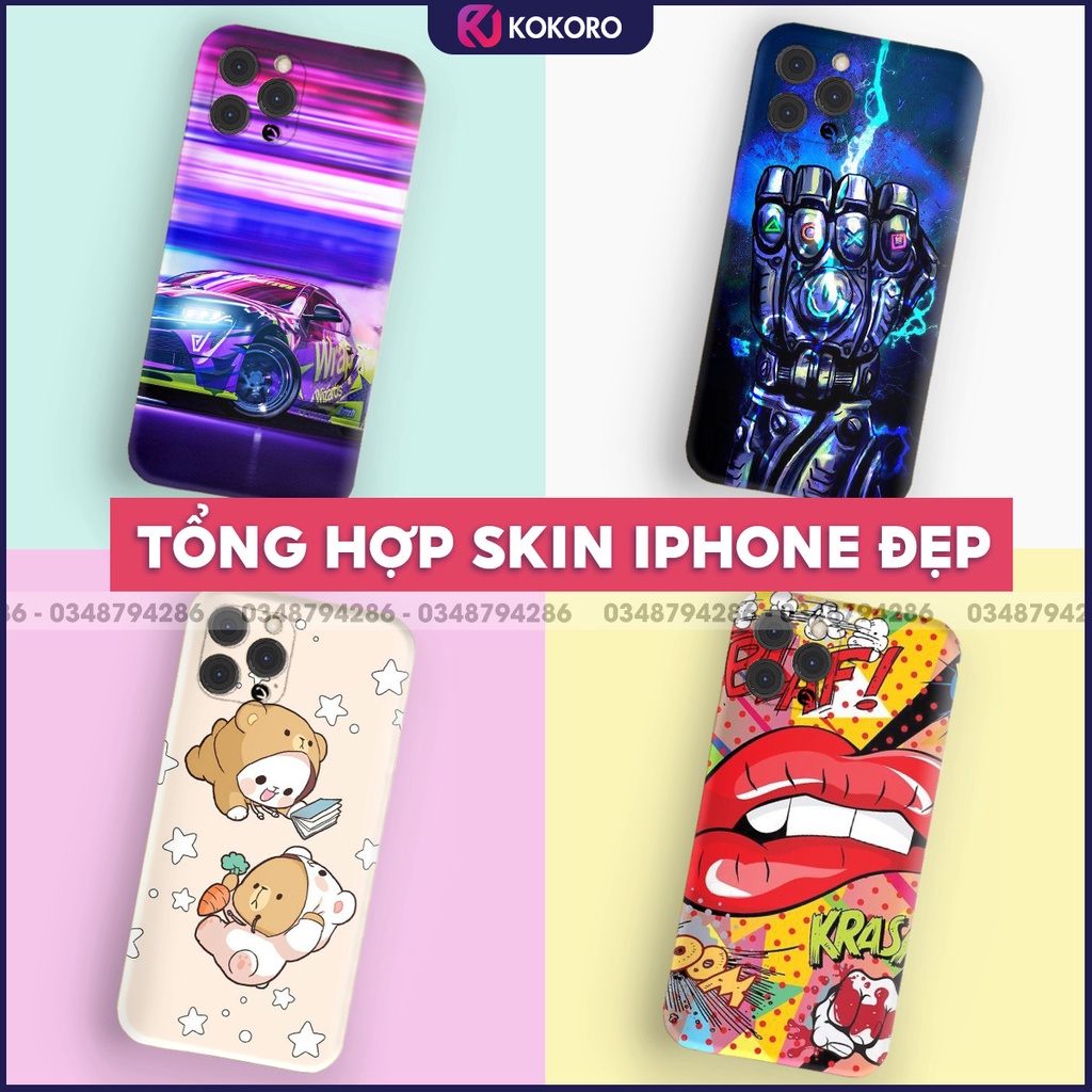 Miếng Dán Skin, Decal Dán Điện Thoại IP In Hình 3D Đẹp Tổng Hợp Chất Liệu Bền màu, Dễ Dán ( Có In Theo Yêu Cầu)