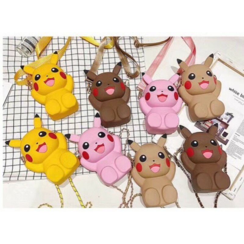 Túi đeo silicon đựng điện thoại/thẻ Pikachuu/Doremon/Brown/Mickey dễ thương