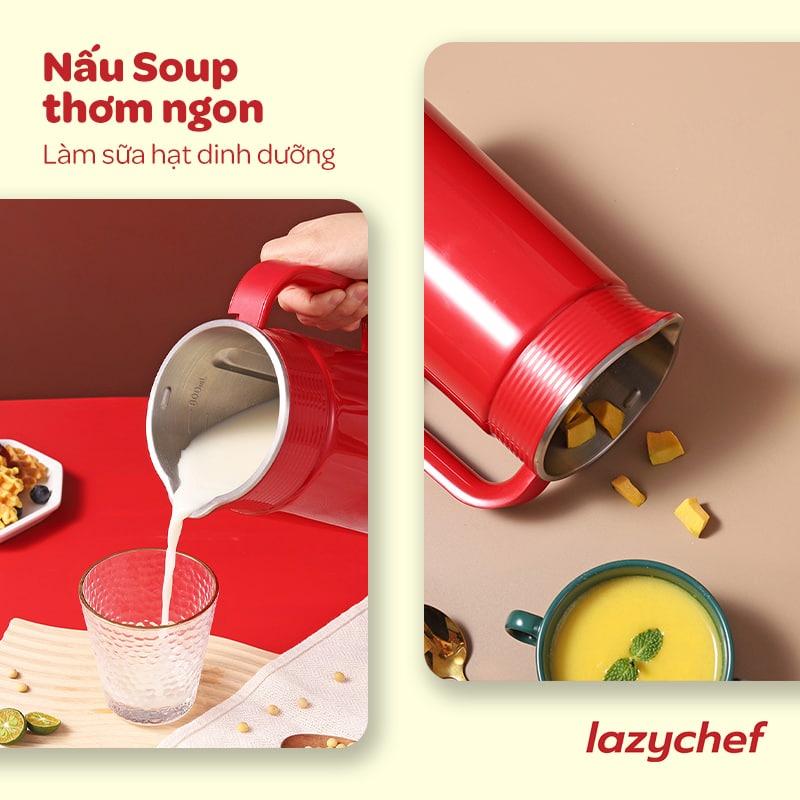 Máy Xay Nấu Đa Năng LazyChef - Lô mới 6 LƯỠI DAO - Máy Làm Sữa Hạt LazyChef Dung Tích 800ml