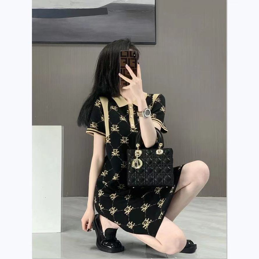 Spring and summer short sleeved high-end small fragrance ice silk shirt dress women's summer 2022 new small high-end skirt