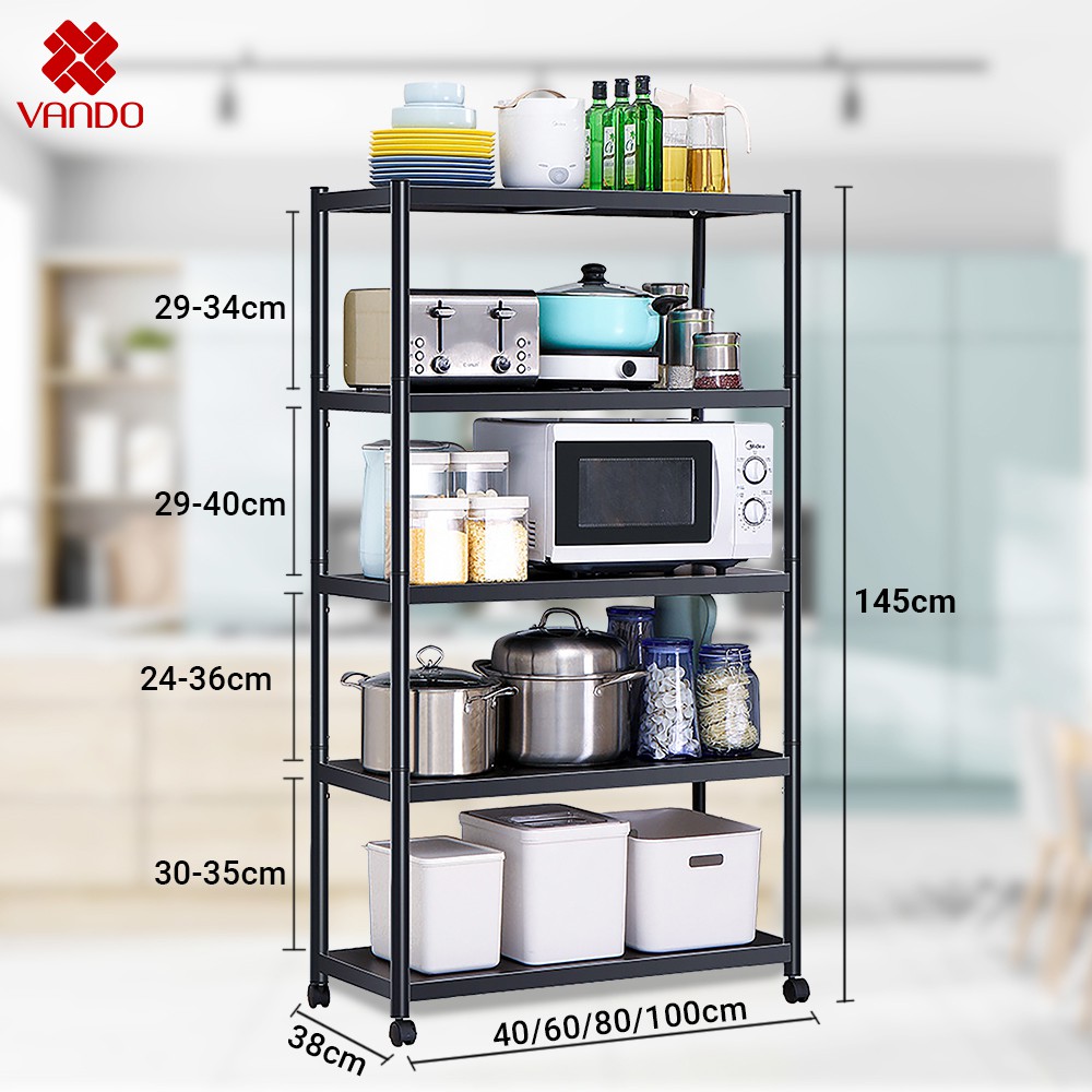 [𝗙𝗿𝗲𝗲𝘀𝗵𝗶𝗽]  Kệ Để Đồ Inox VANDO Kệ Nhà Bếp Đa Năng Có Bánh Xe, Đựng Đồ Nồi Cơm Điện, Lò Nướng