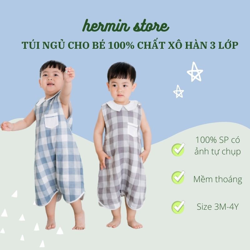 Túi ngủ cho bé chất xô Hàn 3 lớp mềm thoáng mát giữ ấm bụng ngực cho bé