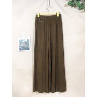 Quần ống rộng nữ dập ly lưng thun màu nâu đất vải thun mềm rủ không nhăn