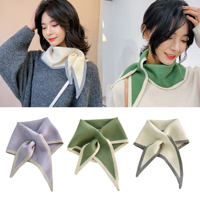 Khăn choàng cổ đan len hình tam giác phong cách Hàn Quốc thiết kế thời trang cho nữ