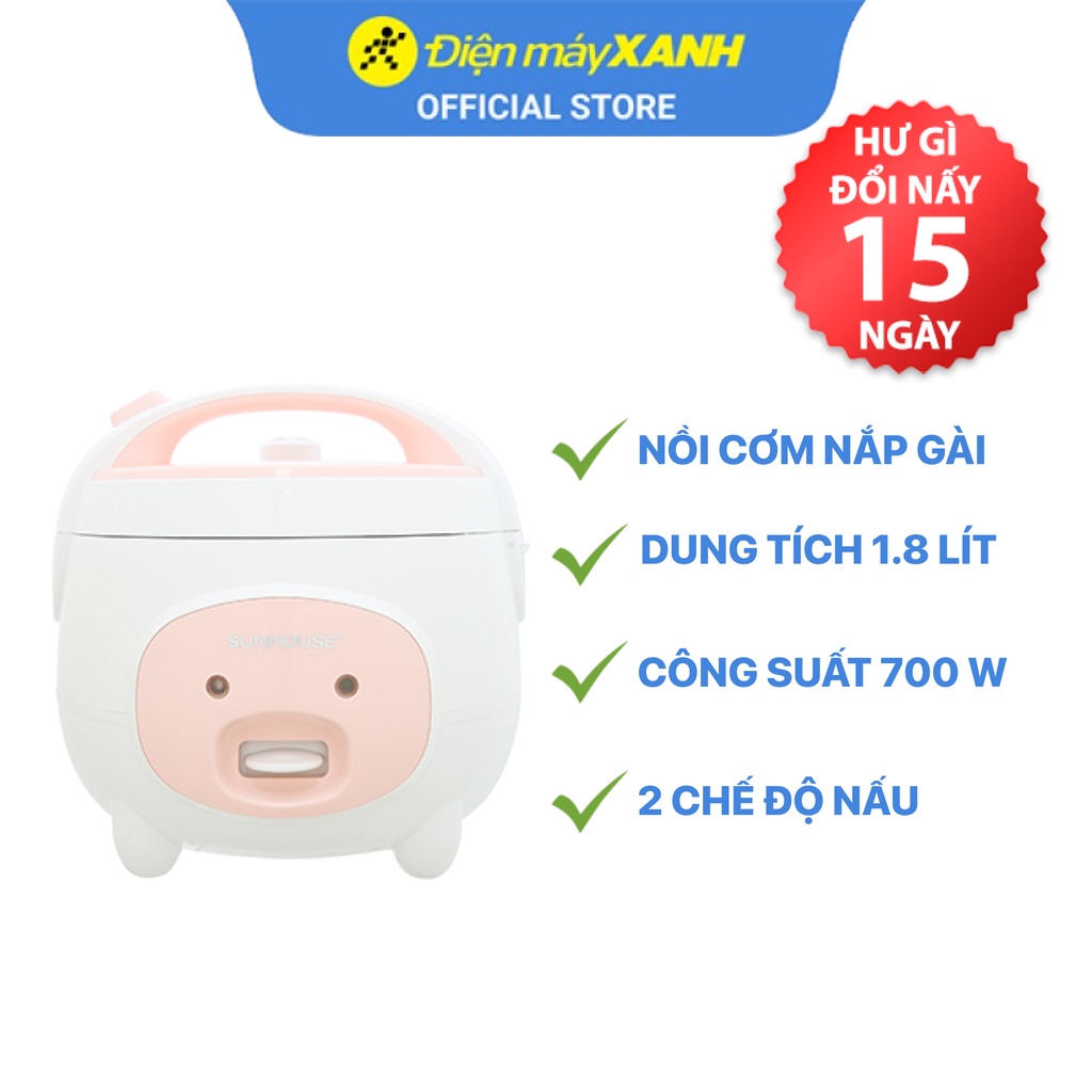 [Mã ELHADEV giảm 4% đơn 300K] Nồi cơm nắp gài Sunhouse 1.8 lít SHD8607W