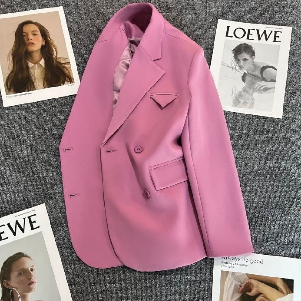 Áo Khoác Vest Hai Hàng Nút Cài Màu Tím Hồng Tím Thời Trang Mùa Xuân Mới 2023