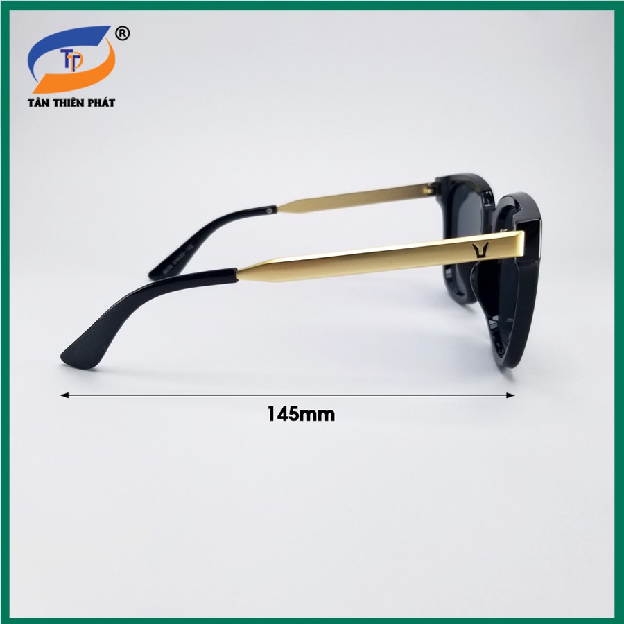 Mắt kính nữ/nam (unisex) màu đen râm mát chống nắng, tia UV 6035D. Kính mát gọng kim loại chữ V màu vàng, không gỉ | BigBuy360 - bigbuy360.vn