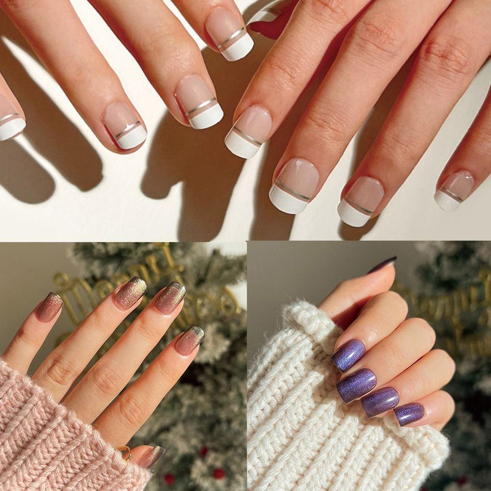 Bộ 24 Móng Tay Giả Hình Vuông Họa Tiết Mắt Mèo Độc Đáo DIY