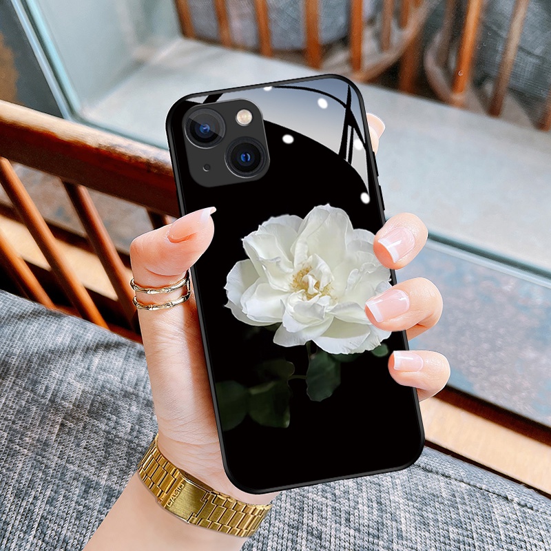 Ốp điện thoại kính cường lực hình hoa thích hợp cho iphone 13 pro MAX 11 pro 14 plus 12 mini X XR XS MAX 6S 6 plus 7 8
