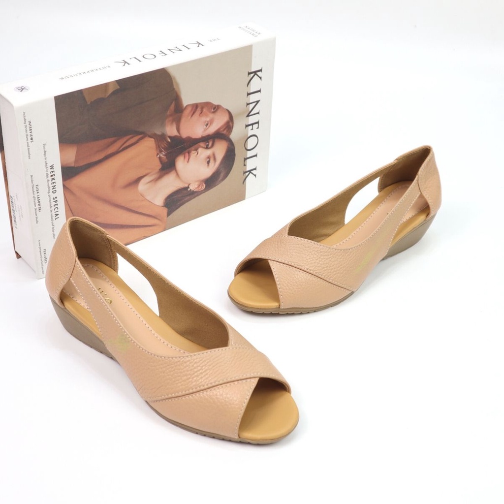 Giày đế xuồng da thật hở mũi êm chân mang công sở đi làm cao 5cm Cillie 1192