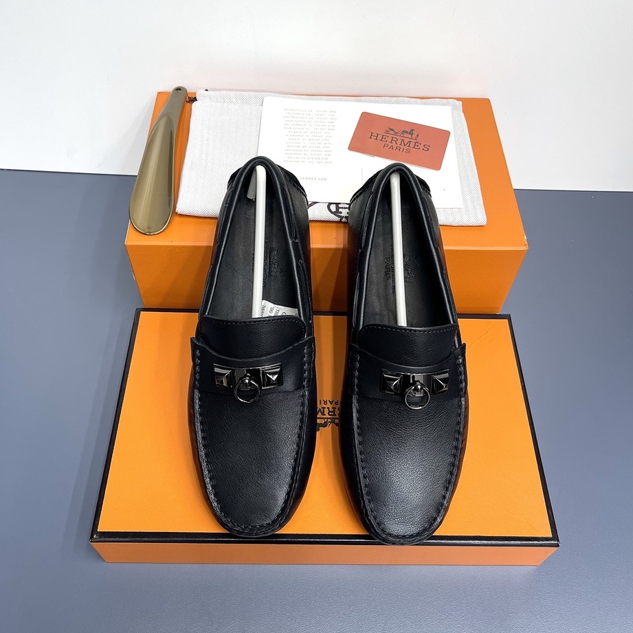 Giày moca Hermes da trơn móc khóa LA 1-1 on web fullbox [ Man Luxury ]
