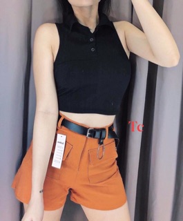 Áo croptop cổ bẻ 3 lỗ chất đẹp