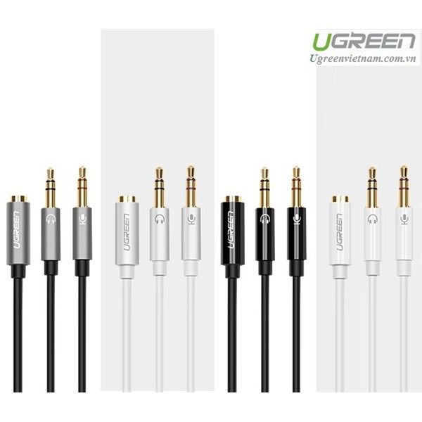 Cáp Audio 3,5mm âm ra 2 đầu 3,5mm 1 Mic 1 loa chính hãng Ugreen 20899 mạ vàng cao cấp