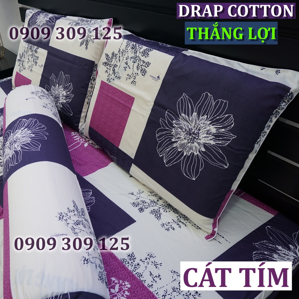 bộ drap (4 món) cotton Thắng Lợi, ga giường cao cấp mẫu cát tím