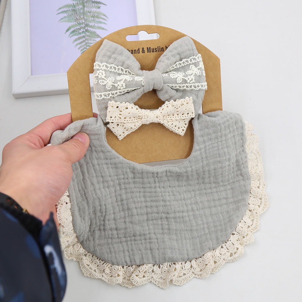 1 Bộ Yếm Ăn Cotton Nhăn Không Thấm Nước Hai Lớp Có Thể Điều Chỉnh Cho Bé Sơ Sinh