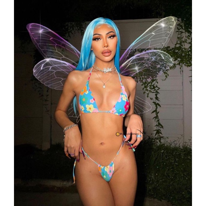 Bikini Basic Tam Giác Lọt Khe Hoa Nhí Xanh Vàng Tanning