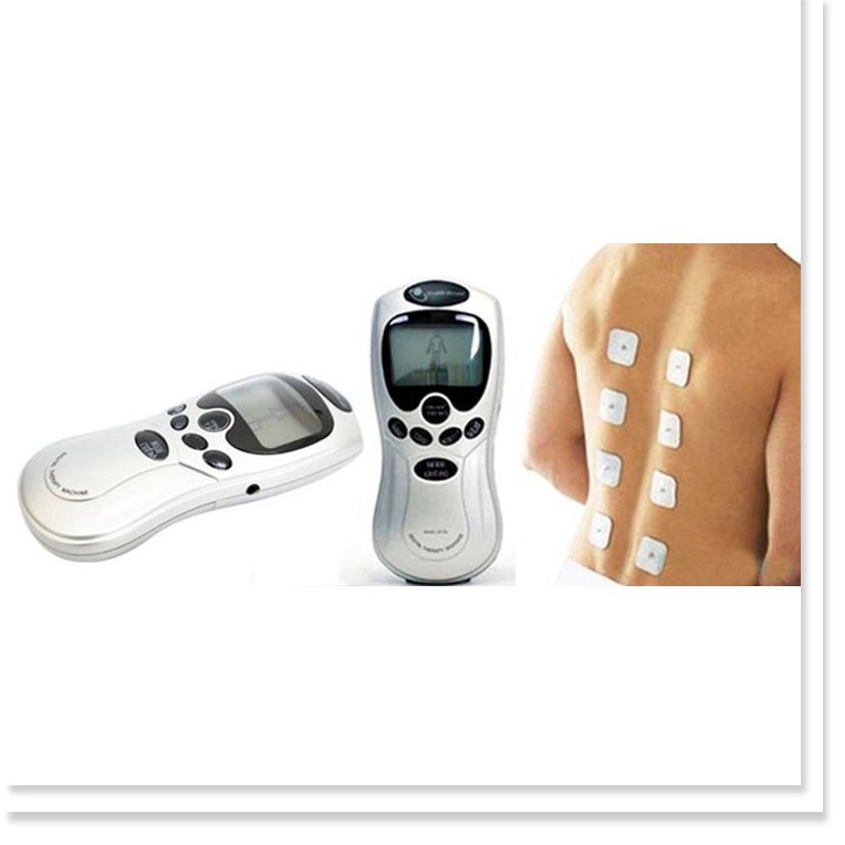 Máy massage xung điện 4 miếng dán vật lý trị liệu mát xa châm cứu bấm huyệt cầm tay lưng cổ vai gáy