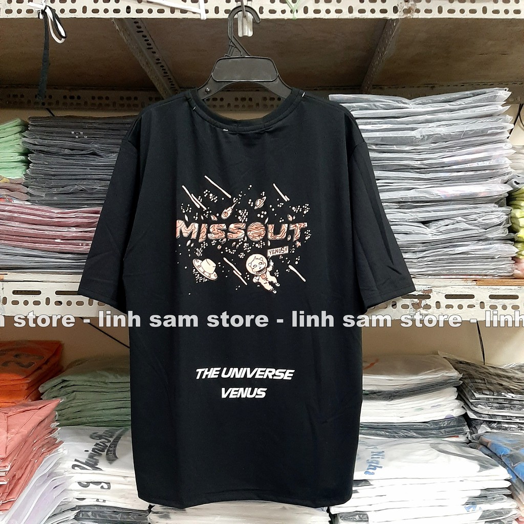 Áo thun tay lỡ nữ freesize phông form rộng dáng Unisex - Ulzzang mặc cặp, nhóm, lớp in chữ missout VENUS màu đen | BigBuy360 - bigbuy360.vn