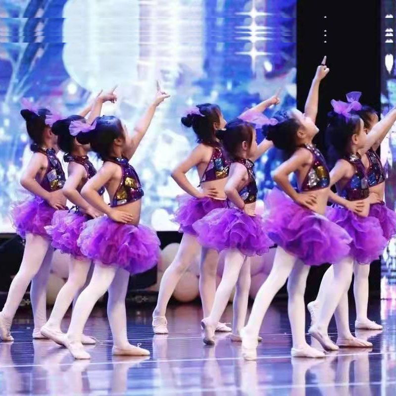 Trang Phục Biểu Diễn Nhảy Jazz Đính Kim Sa Lấp Lánh Dành Cho Trẻ Mẫu Giáo