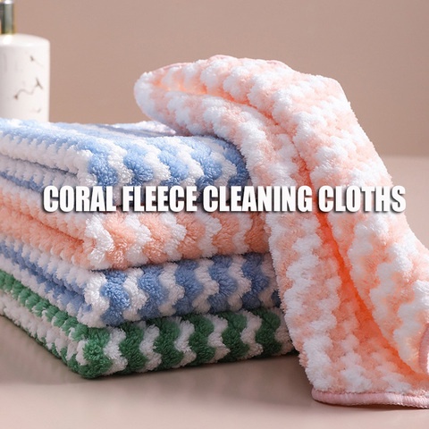 Bộ 3 Khăn Vải Lông Cừu San Hô Mềm Mại Siêu Thấm Hút Đa Năng Dùng Cho Nhà Bếp/Phòng Tắm, Khăn lau đa năng bếp, bát đĩa, cốc chén thấm nước chống dính dầu mỡ hai mặt