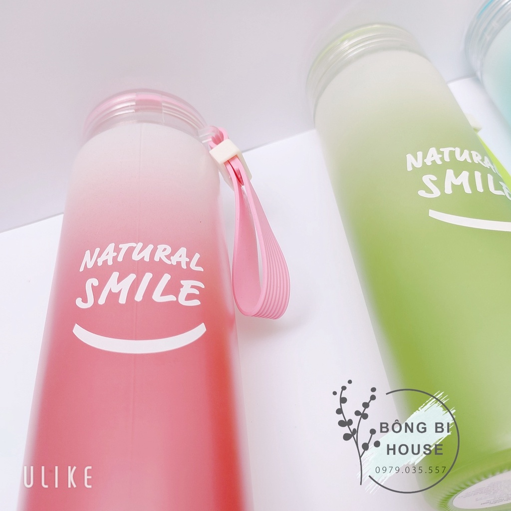 XẢ KHO - Bình nước thủy tinh NATURAL SMILE bình đựng nước 480ml bình nước detox có quai xách BONGBIHOUSE