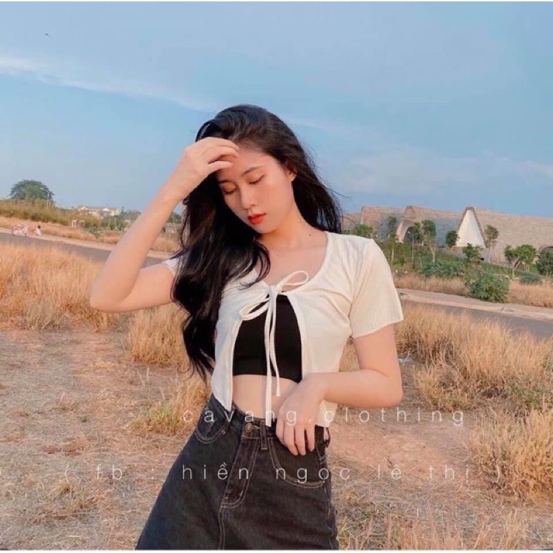 Áo khoác cardigan tay ngắn buộc nơ chất thun gân - Z7NM21 | BigBuy360 - bigbuy360.vn