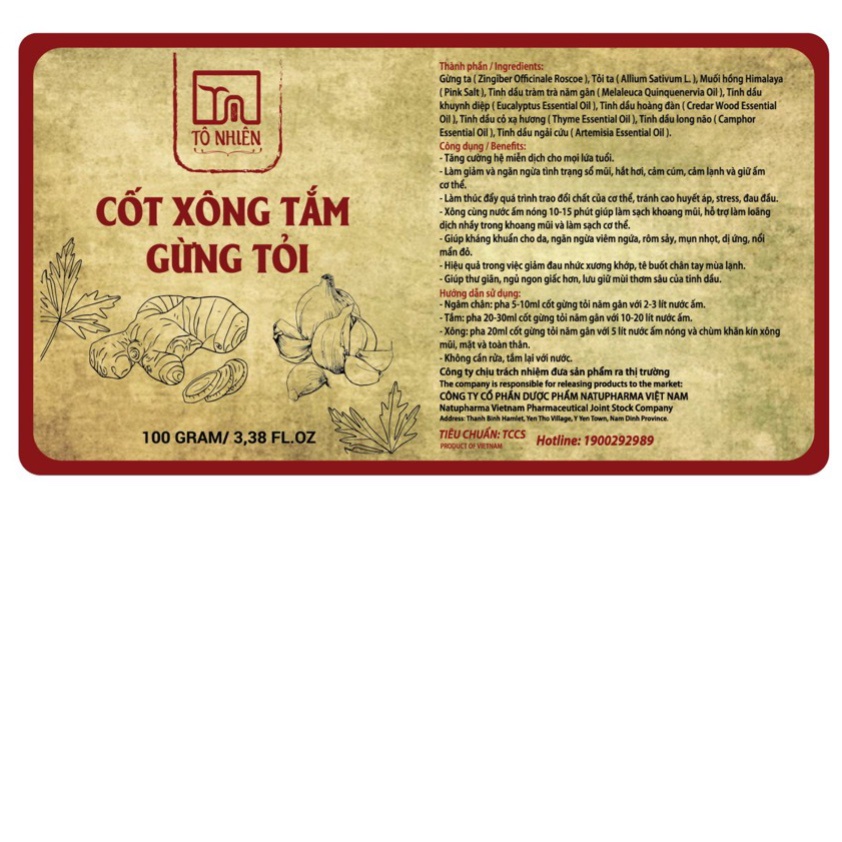 Cốt xông tắm gừng tỏi Tô Nhiên giúp kháng khuẩn, tăng cường hệ miễn dịch cho cả gia đình 100g