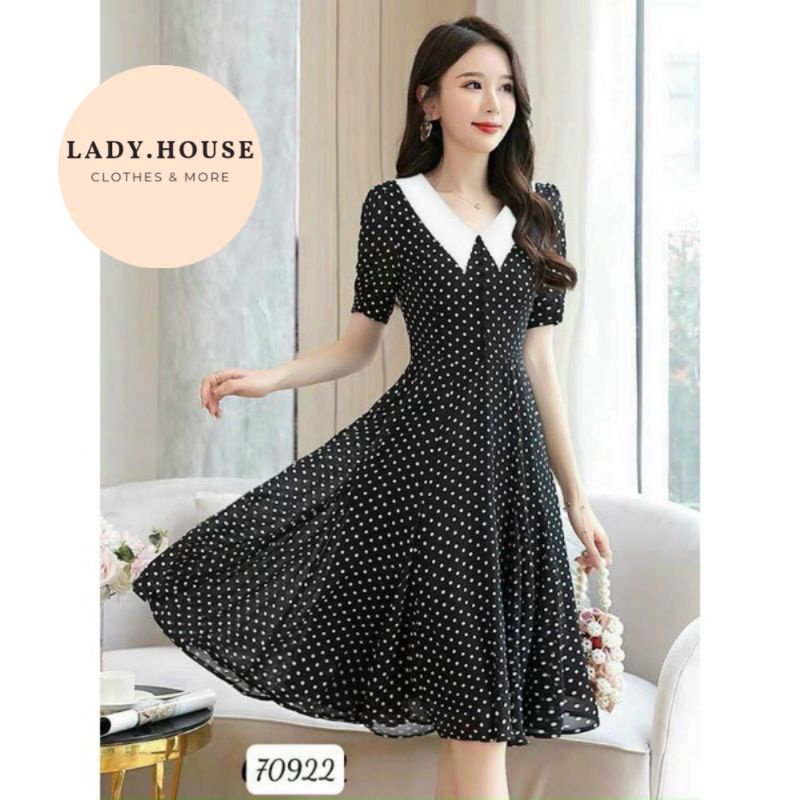 Váy suông chữ a tay lỡ chất lụa hoạ tiết chấm bi đẹp cho nữ - 70922
