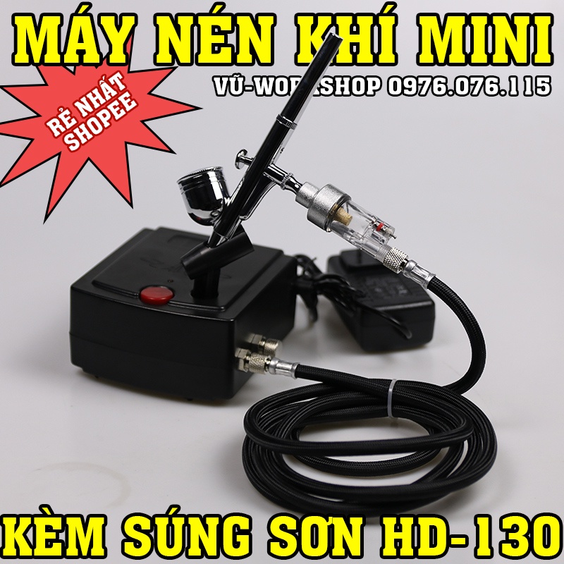 Máy nén khí mini kèm súng phun sơn Airbrush HD-130