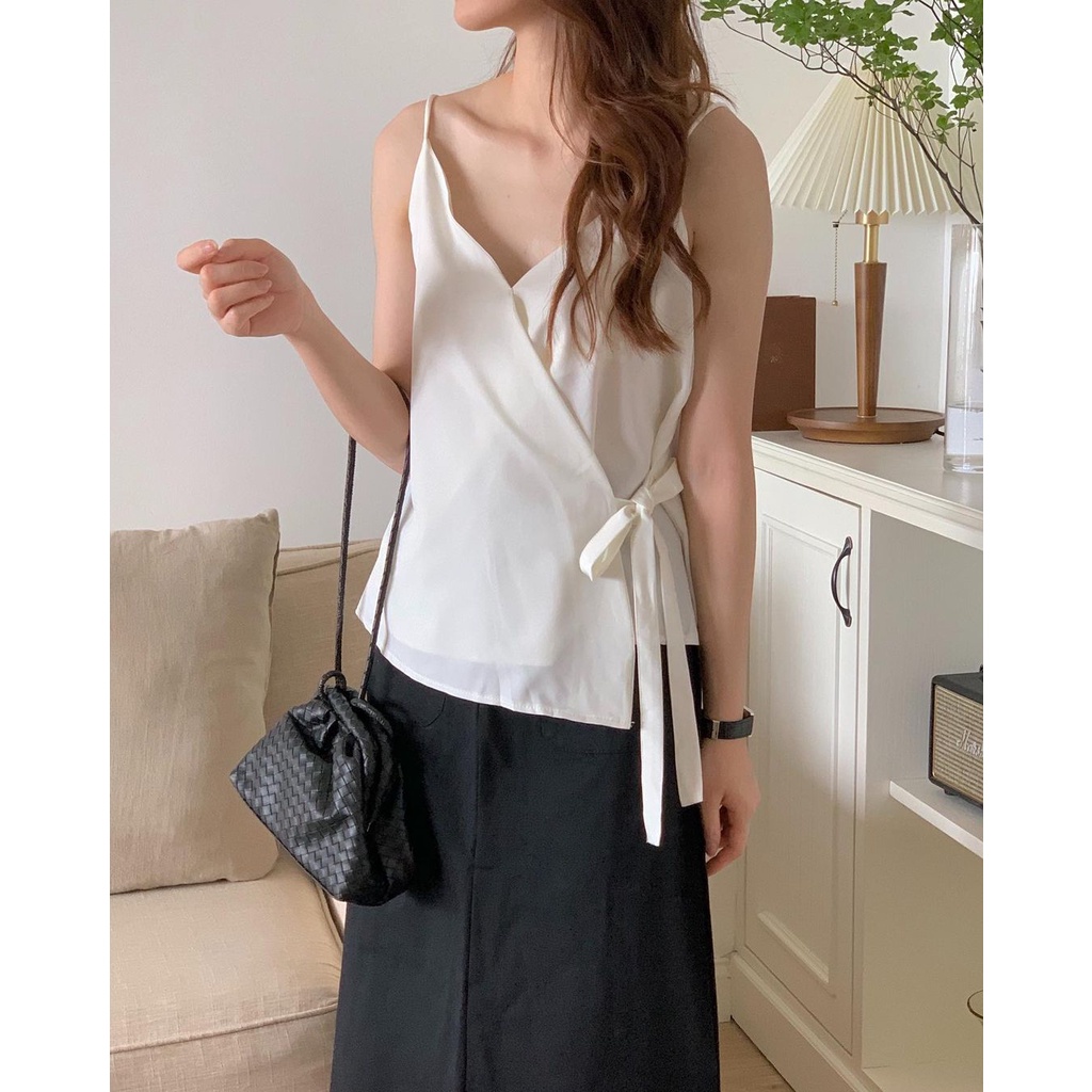 Áo 2 dây kiểu nữ đính nơ - Áo hai dây lụa thiết kế gợi cảm A-2D | BigBuy360 - bigbuy360.vn