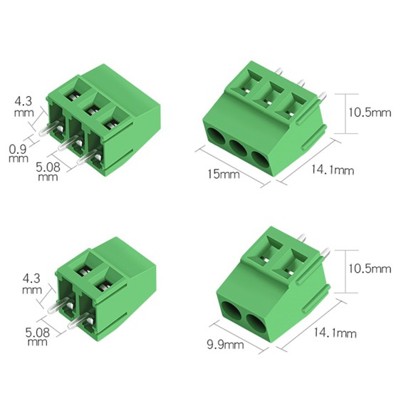 Đầu Nối Dây Điện, Domino (Terminal) KF128 2p, KF301 3p Màu Xanh Lá