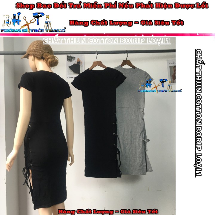 Đầm ôm body thun borip loại 1 xẻ tà đan dây mẫu hót thời trang 2020 | BigBuy360 - bigbuy360.vn