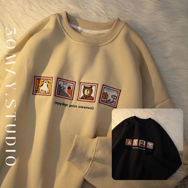 Áo hoodie trần bông , áo nỉ chú gấu unisex dáng rộng