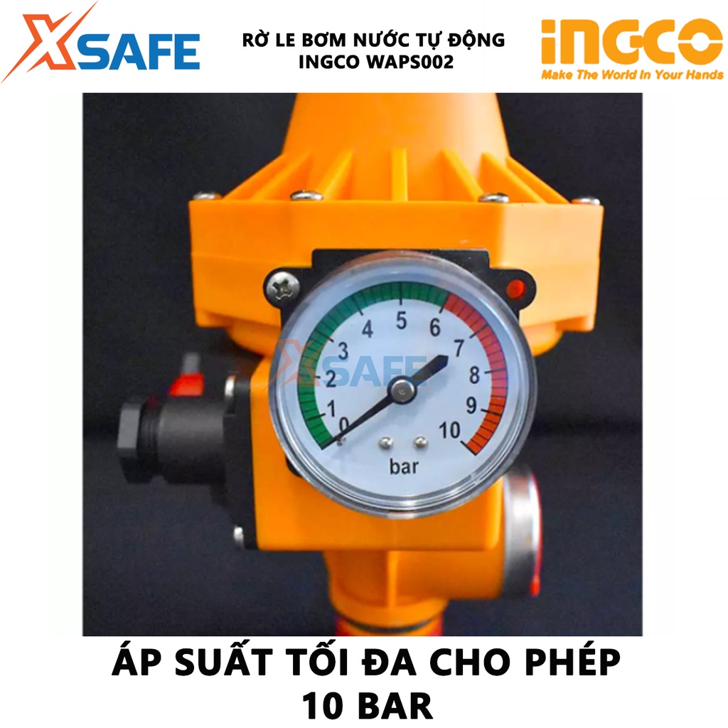 Rờ le tự động bơm nước bằng áp suất INGCO WAPS002 Thiết bị bơm nước 220-240V, áp suất tối đa cho phép 10bar - [XSAFE]