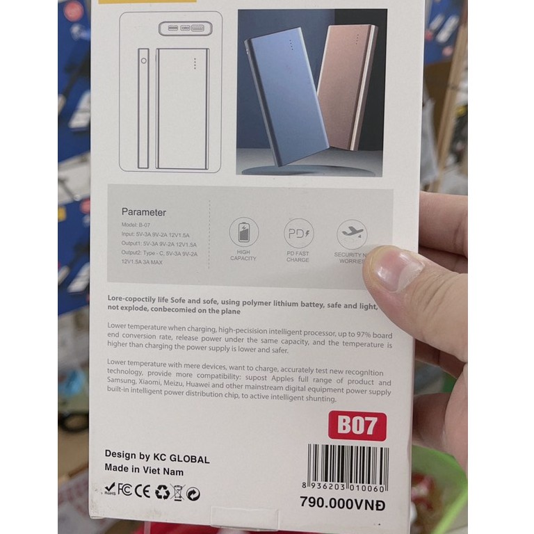 Pin sạc dự phòng 10000 mAh B07 KC chính hãng, hỗ trợ sạc nhanh bảo hành 3 tháng