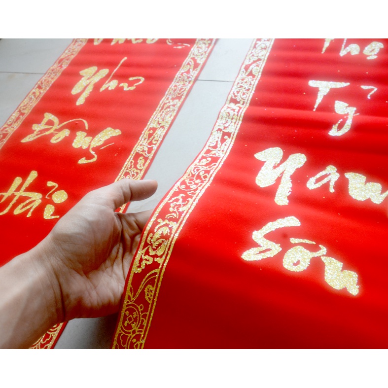 Cặp liễn nhung câu đối đỏ trang trí-Phước như Đông Hải -Thọ tỷ Nam Sơn